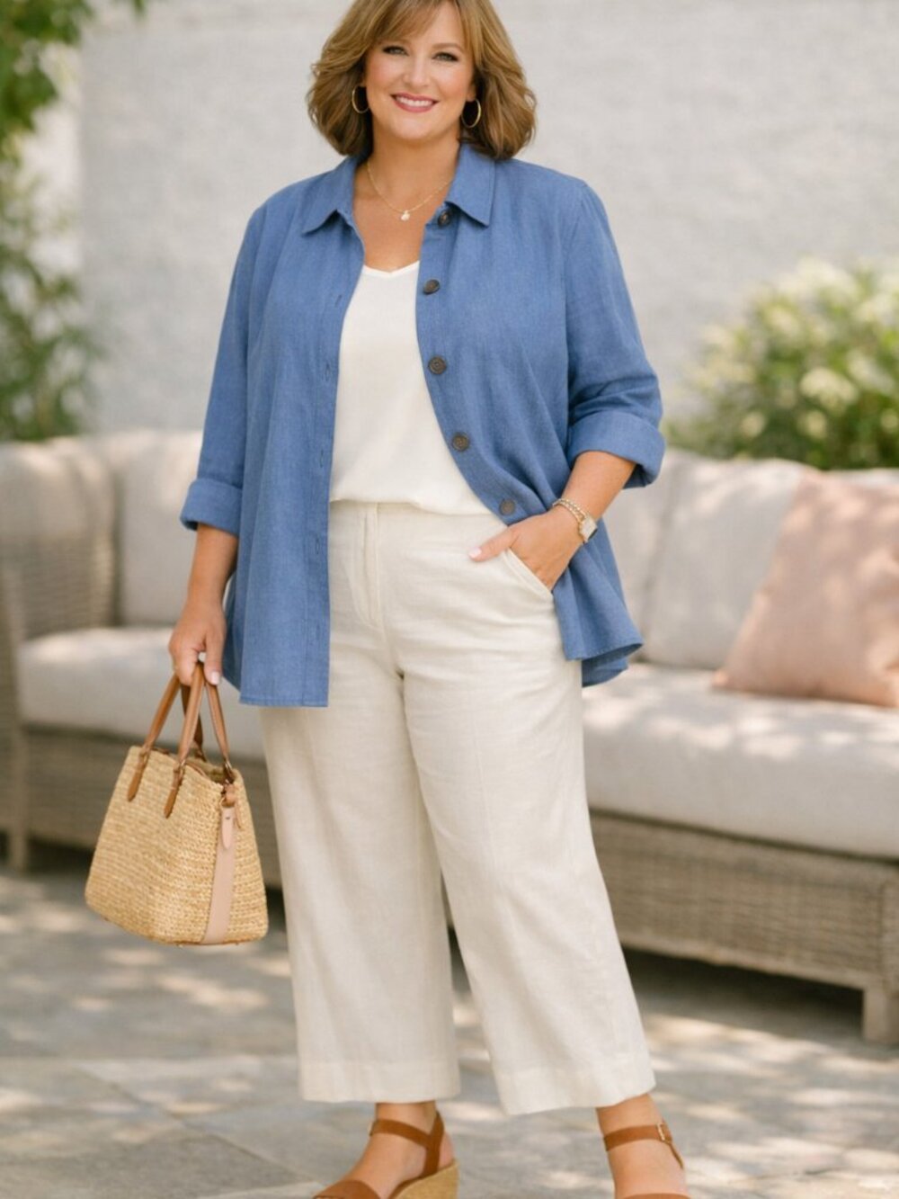Jessica Holbrook Vintage Easy Care Linen-Cotton Button-Down Shirt/Jacket Size2X